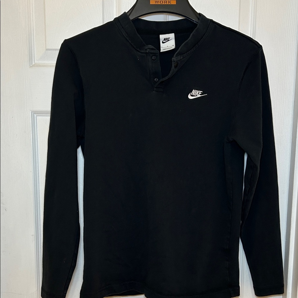 Nike Black Embroidered Swoosh Long Sleeve Henley Shirt